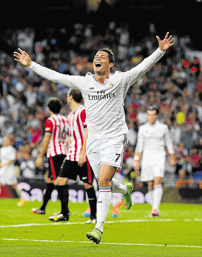 WHITE HOT: Real Madrid's Cristiano Ronaldo after scoring his third goal against Athletic Bilboa in Madrid on Sunday