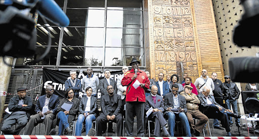 ENOUGH IS ENOUGH: Civil society leaders at the Constitutional Court, in Johannesburg, yesterday to launch their campaign for President Jacob Zuma's removal on the grounds that he violated his oath of office. Among them were Ronald Lamola (former president of the ANC Youth League), Prince Mashele (Centre for Politics and Research), Cheryl Carolus (former ANC deputy secretary-general), Zwelinzima Vavi (former general secretary of Cosatu), Ronnie Kasrils (former intelligence minister) and Zak Yacoob (former Constitutional Court judge)