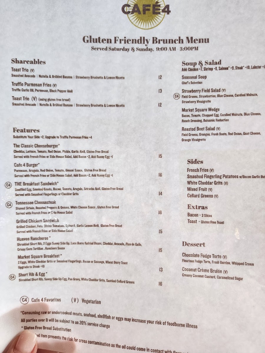 Cafe 4 gluten-free menu