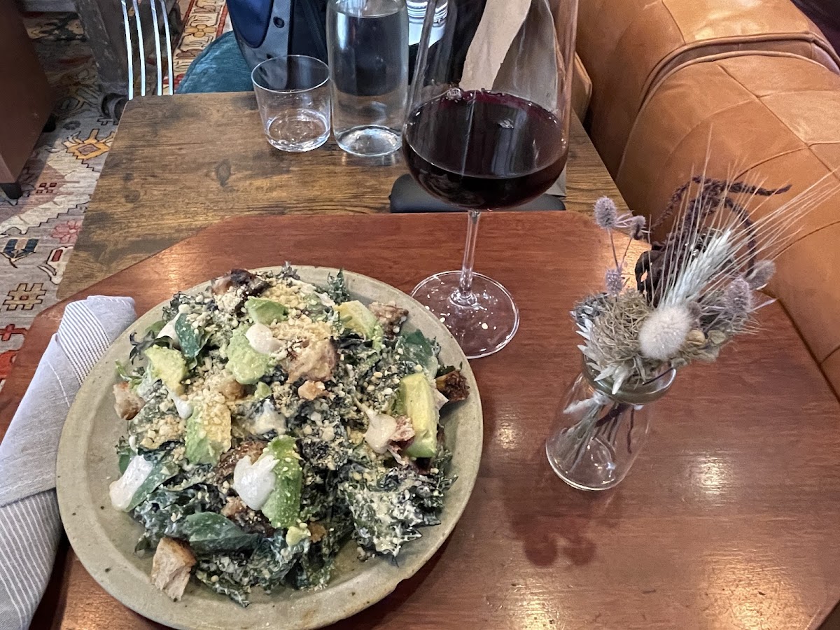 Kale Ceaser with a glass of Nebbiolo