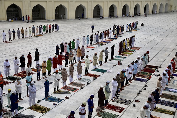 Muslims take part in the Eid al-Fitr prayer at the Baitul Mukarram National Mosque amid concerns over the coronavirus disease (COVID-19) outbreak, in Dhaka, Bangladesh, May 25, 2020.