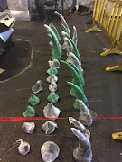 The more than 30 pieces of rhino horn the police seized at OR Tambo International Airport in Johannesburg on Thursday January 10 2019. No arrests have been made.
