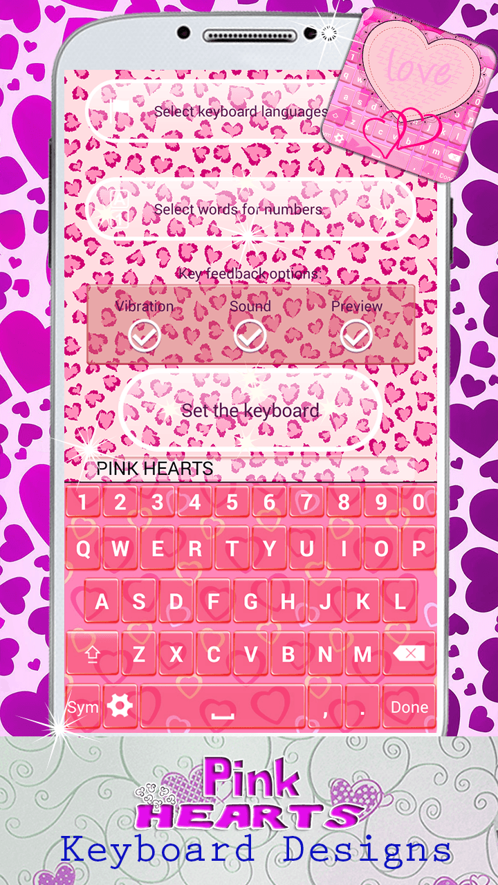 Android application Pink Heart Keyboard Designs screenshort