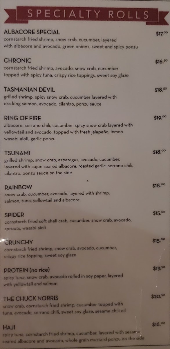 Poway Sushi Lounge gluten-free menu