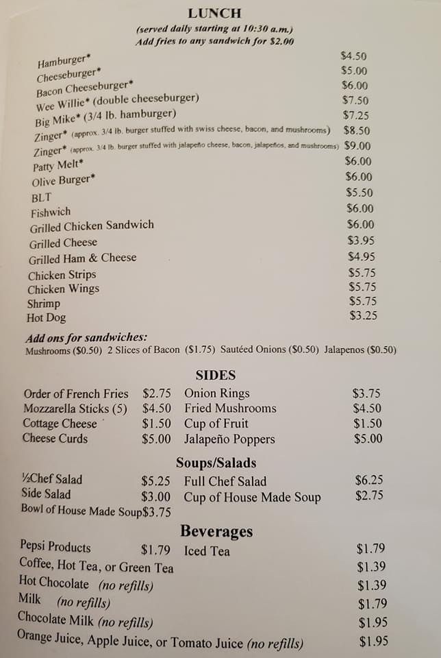 My Place Diner gluten-free menu