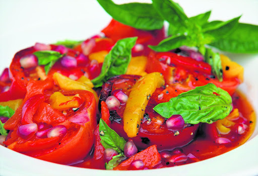 Tomato Salad with Pomegranate and Bazil.