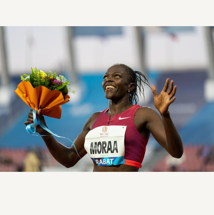 Mary Moraa celebrates after winning the Rabat Diamond League 800m title. She will be competing at the Rome Diamond League on Thursday evening