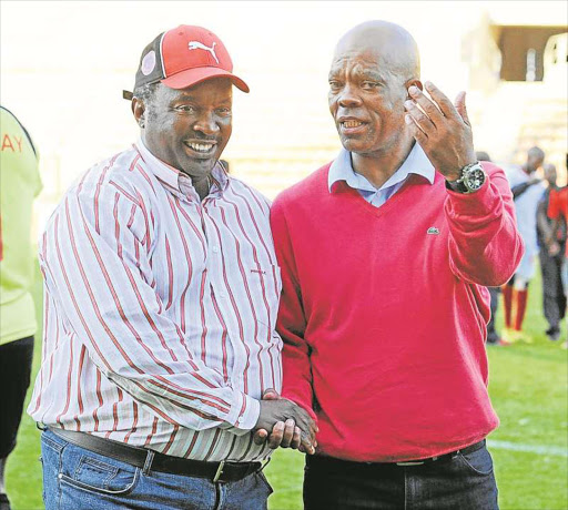 RESPECT: Jomo Sono, head coach of Jomo Cosmos, and Ian Palmer, who coaches Mthatha Bucks, have a deep mutual respect. Their respective teams will meet in Mthatha today Picture: GALLO IMAGES