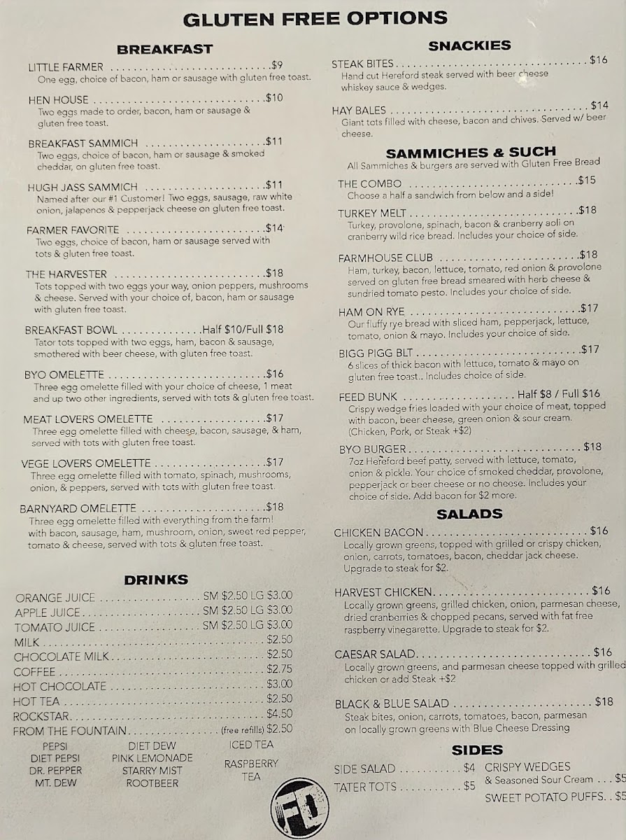 Farmer's Daughters Kitchen gluten-free menu