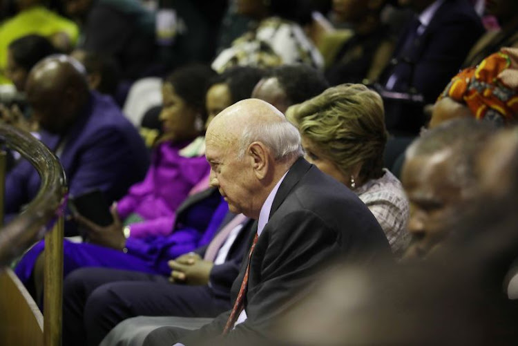 Former president FW de Klerk at the opening of parliament on Thursday evening where EFF leader Julius Malema disrupted proceedings to demand that he leave.
