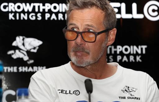 Robert du Preez (Head Coach) of the Cell C Sharks during the Cell C Sharks press conference at Growthpoint Kings Park on May 25, 2017 in Durban, South Africa.