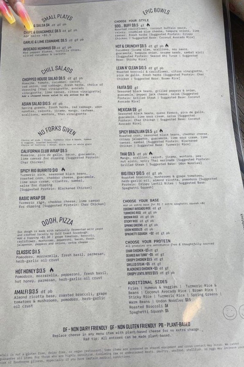 Most recent menu I could find. Took this from Google but wanted to share the most updated version of the menu. GF is marked as applicable