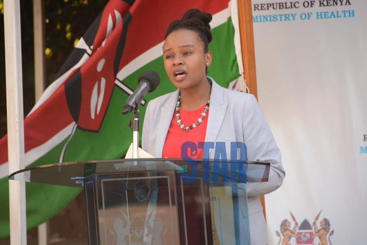 Health CAS Mercy Mwangangi addresses the press at Afya House on Wednesday, April 8, 2020.