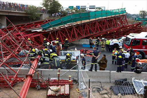 Two people were killed and at least 19 injured - several of them seriously - on Wednesday in October 2015 when a bridge under construction by Murray & Roberts next to Grayston Drive, Sandton, collapsed onto one of Johannesburg’s main freeways.
