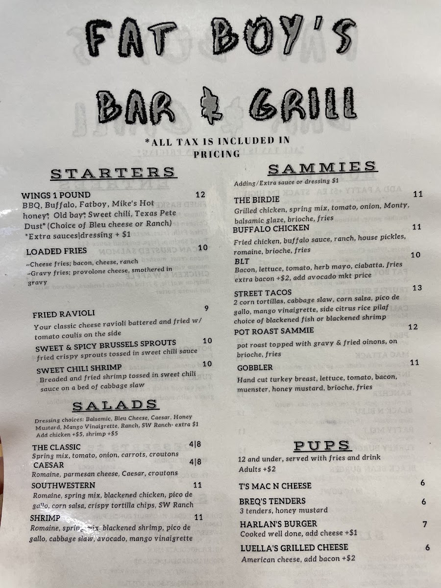 Fat Boy's Bar & Grill gluten-free menu