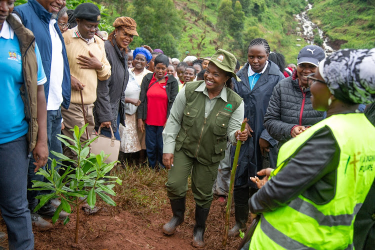 Deputy President Rigathi Gachagua's spouse Pastor Dorcas presided over the National Tree Planting exercise at Nyongara river riparian reserve in Kiambu during the national tree planting day on May 10, 2024.