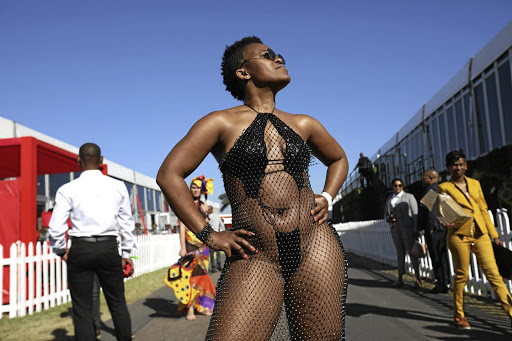 Zodwa Wabantu wearing little beyond 4,000 crystal embellishments in her dress at Durban July.