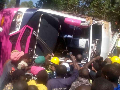 The scene of an accident involving the St Mary's Nyamagwa Girls Secondary School bus that left four students dead, August 12, 2016 /COURTESY