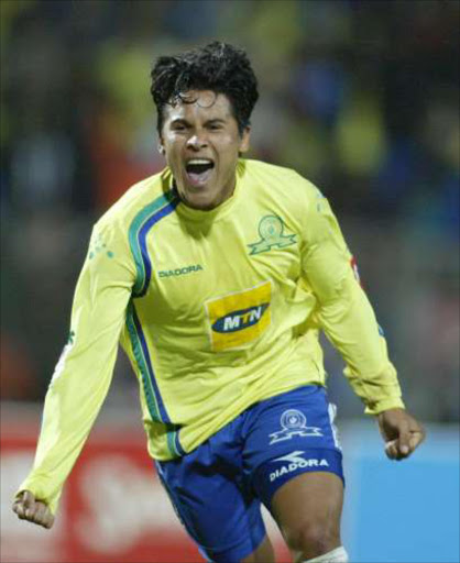 GOAL POACHER: Sundowns' striker Jose Torrealba. Jose Torrealba celebrates a goal that put his team Sundowns on the verge of pocketing the Premier League Championship during a tournament match held at Super Stadium in Atteridgeville. Pic: Sydney Seshibedi. 27/04/2006. © Sunday Times.