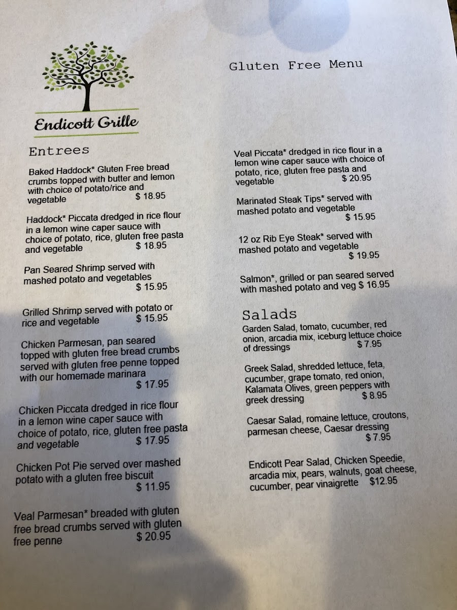 Endicott Grill menu