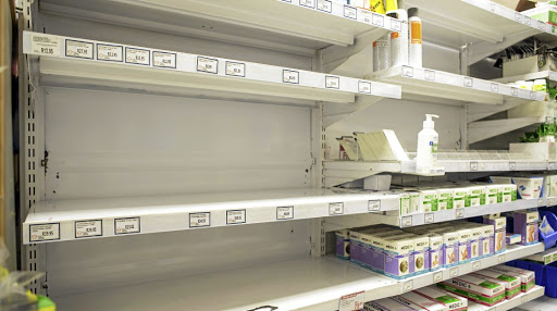 Empty shelves in a store where the alcohol-based hand sanitisers have been sold out. / Gallo Images/ ER Lombard