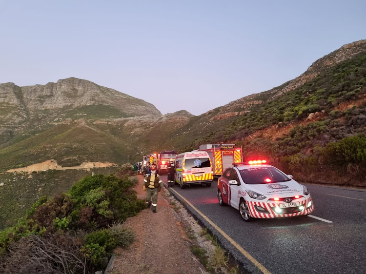 While helicopters battled the blaze around the wreck to protect the woman from the fire, paramedics stabilised her before bringing her up from the mountain slopes to the road.