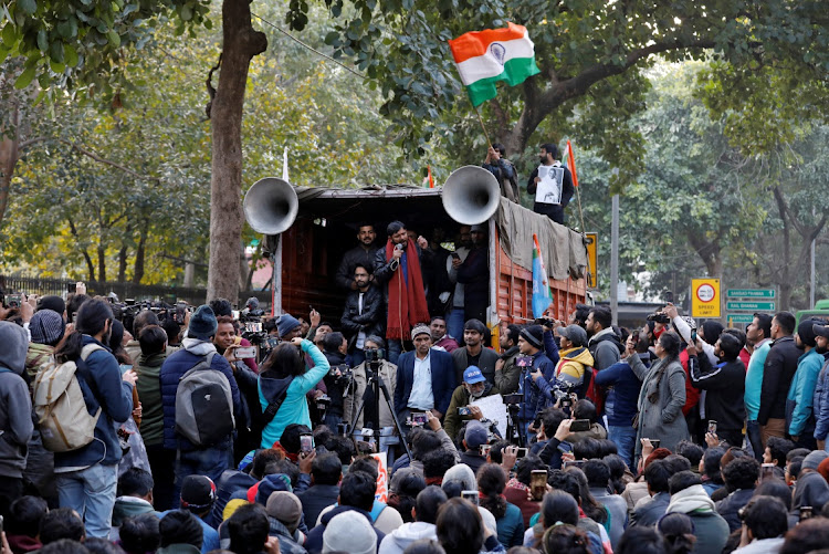 India’s left-wing youth leader, Kanhaiya Kumar, addresses people during a protest against the attacks on the students of Jawaharlal Nehru University, in New Delhi, India, on January 9 2020. Picture: REUTERS/ANUSHREE FADNAVIS