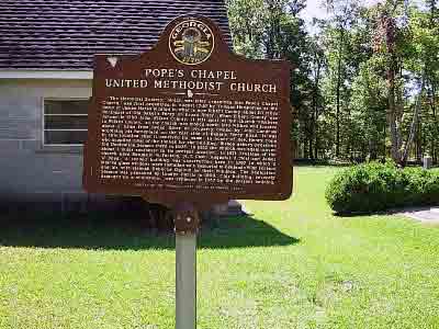 The Methodist Society, which was later organized into Pope´s Chapel Church, was first organized in August 1786 by Thomas Humphries at the home of James Marks located in what is now Elbert County...