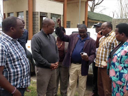 Nakuru leaders led by Governor Lee Kinyanjui (second left) at a house on the shores of Lake Nakuru on Saturday, October 21. /RITA DAMARY