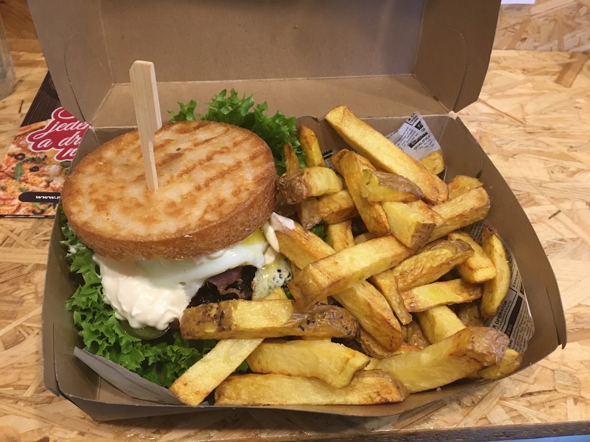 GF burger and homemade fries