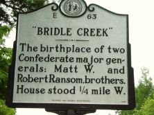 The birthplace of two Confederate major generals: Matt W. and Robert Ransom, brothers. House stood 1/4 mile W.Plaque via North Carolina Highway Historical Marker Program, and is used with their...