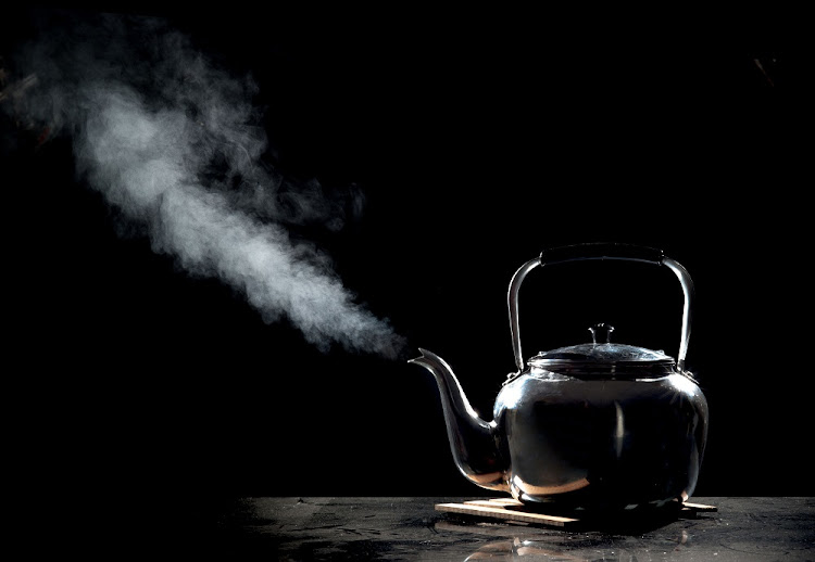 A kettle with boiling water