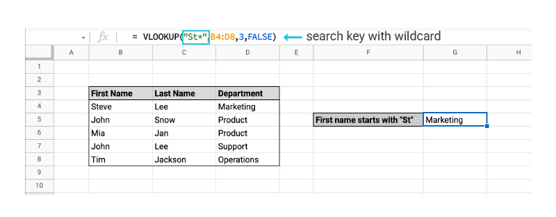 VLOOKUP with wildcard example