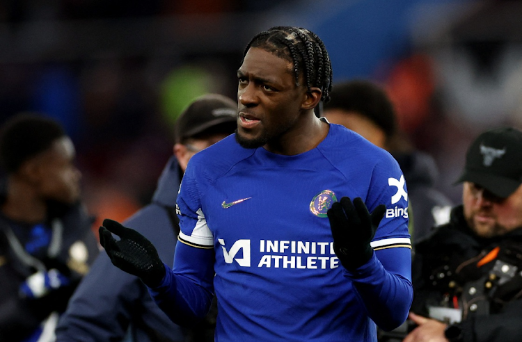 Chelsea's Axel Disasi reacts after the Premier League match against Aston Villa at Villa Park in Birmingham on Saturday night.