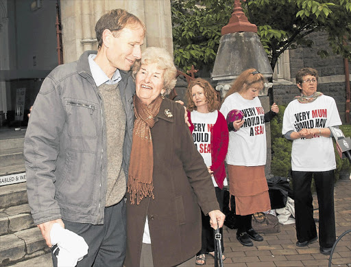Sean Davison is greeted by pro-euthanasia supporters outside court in New Zealand this week Picture: ROBYN GRAY
