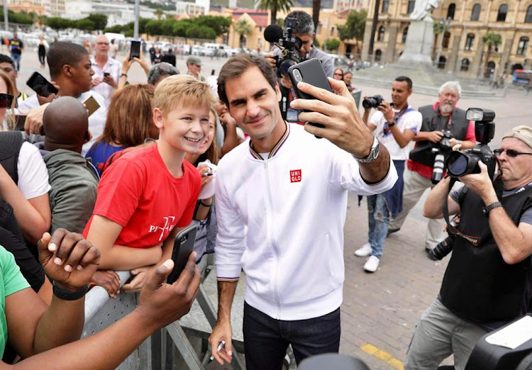 Roger Federer took selfies with fans on the Grand Parade in Cape Town on February 7 2020.