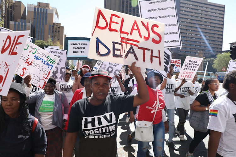 NGOs marched to the provincial health department offices in Gauteng to demand that cancer patients be prioritised. Picture: THAPELO MOREBUDI