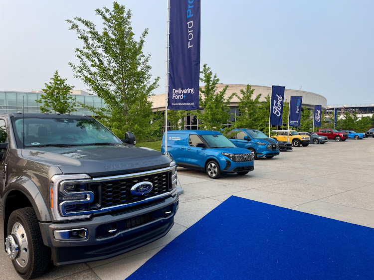 Ford vehicles parked at a company event in Dearborn, Michigan, on May 22 2023. Picture: REUTERS/Joseph White