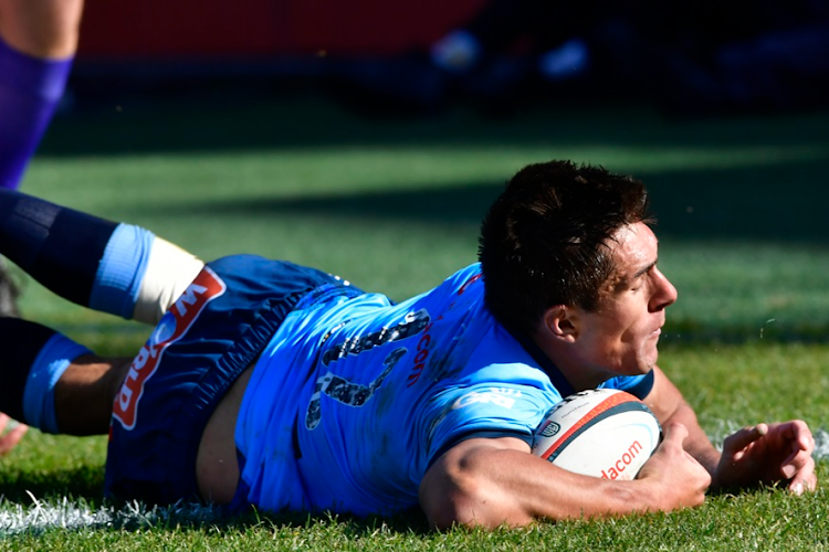 Harold Foster of the Bulls scores a try during the United Rugby Championship quarter final match against Edinburgh at Loftus Versfeld on May 31, 2025.