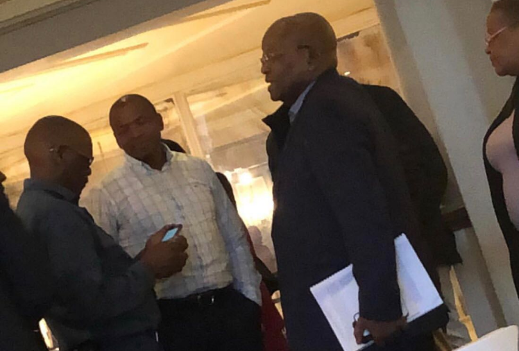 Ace Magashule, Supra Mahumapelo and Jacob Zuma at the hotel where they were alleged to have met.