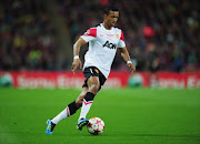 Luis Nani of Manchester United  in action during the UEFA Champions League final between FC Barcelona and Manchester United FC at Wembley Stadium on May 28, 2011 in London, England