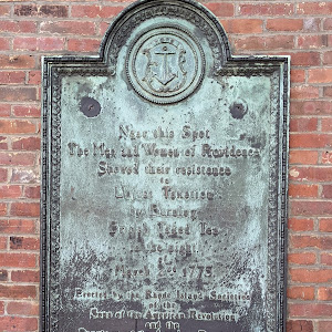 Near this Spot The Men and Women of Providence Showed their resistance to Unjust Taxation. by Burning British Taxed Tea in the night. March 20 1775. Erected by the Rhode Island Societies of the Sons ...