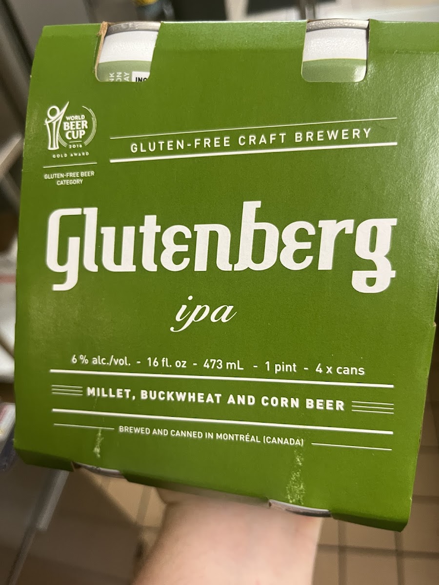 Gluten free beer, seltzers, and ciders often available