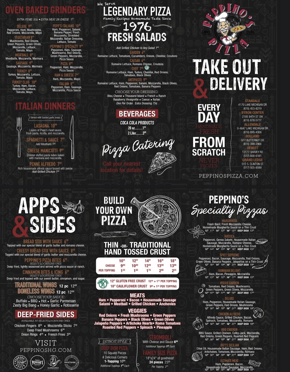 Peppino's Pizza gluten-free menu
