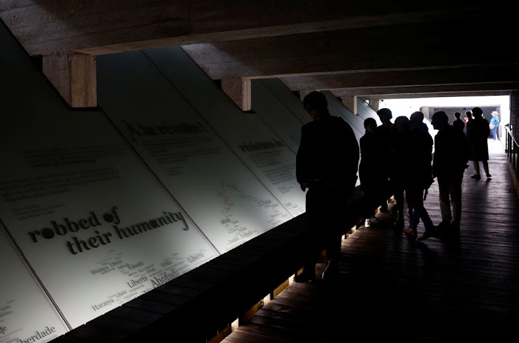 People visit the Memorial to the Abolition of Slavery in Nantes, France, on March 23.