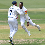 Tshepo Moreki celebrates after dismissing Kyle Verreynne on day 2 of the Four-Day Series final between the Lions and Western Province at the Wanderers. 