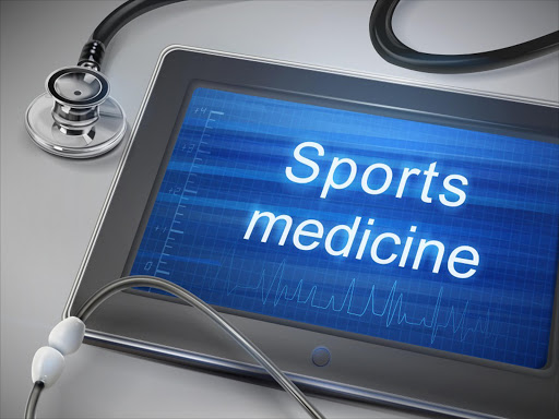 sports medicine words displayed on tablet - Illustration