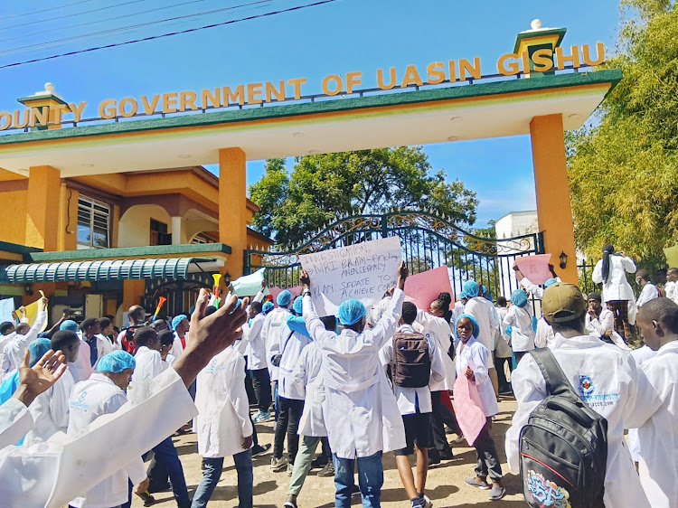 Doctors protesting in Eldoret town demanding better pay