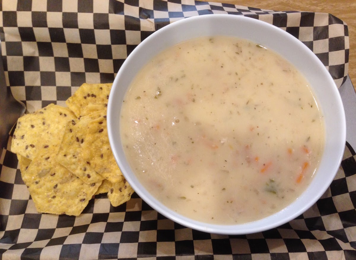 Gluten free Clam Chowder with Taste So Good Chips.