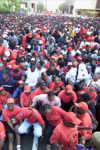 WANTING MORE: People get restive at a Cosatu rally last year. 10/05/07. Flexing muscle: Cosatu members march in Johannesburg during the two day strike to protest against the government's privatisation policy. Pic: Elizabeth Sejake. © ST.